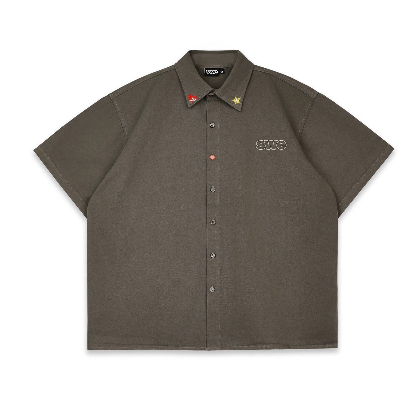 PIN BUTTON SHIRT - GRAY/BEIGE