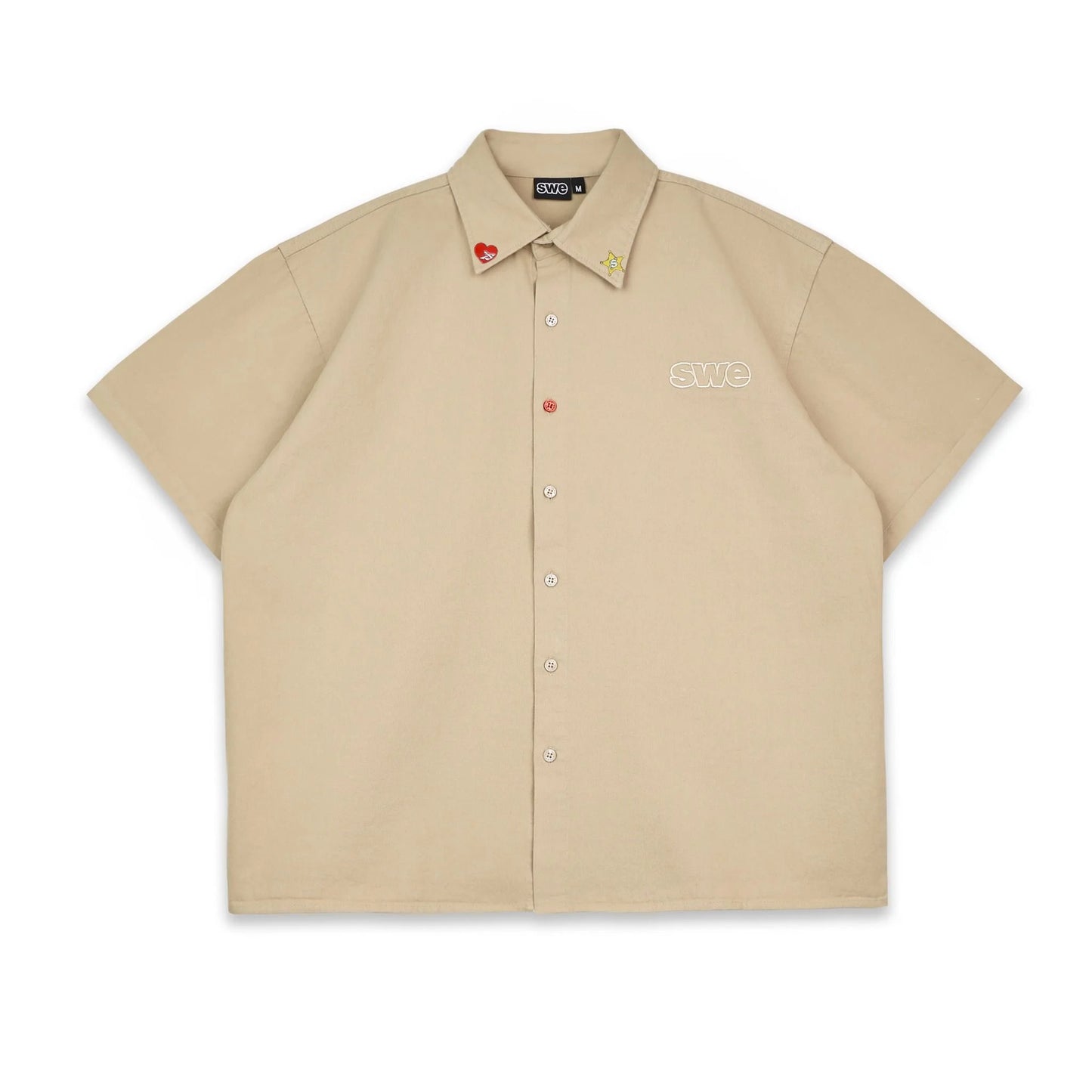 PIN BUTTON SHIRT - GRAY/BEIGE