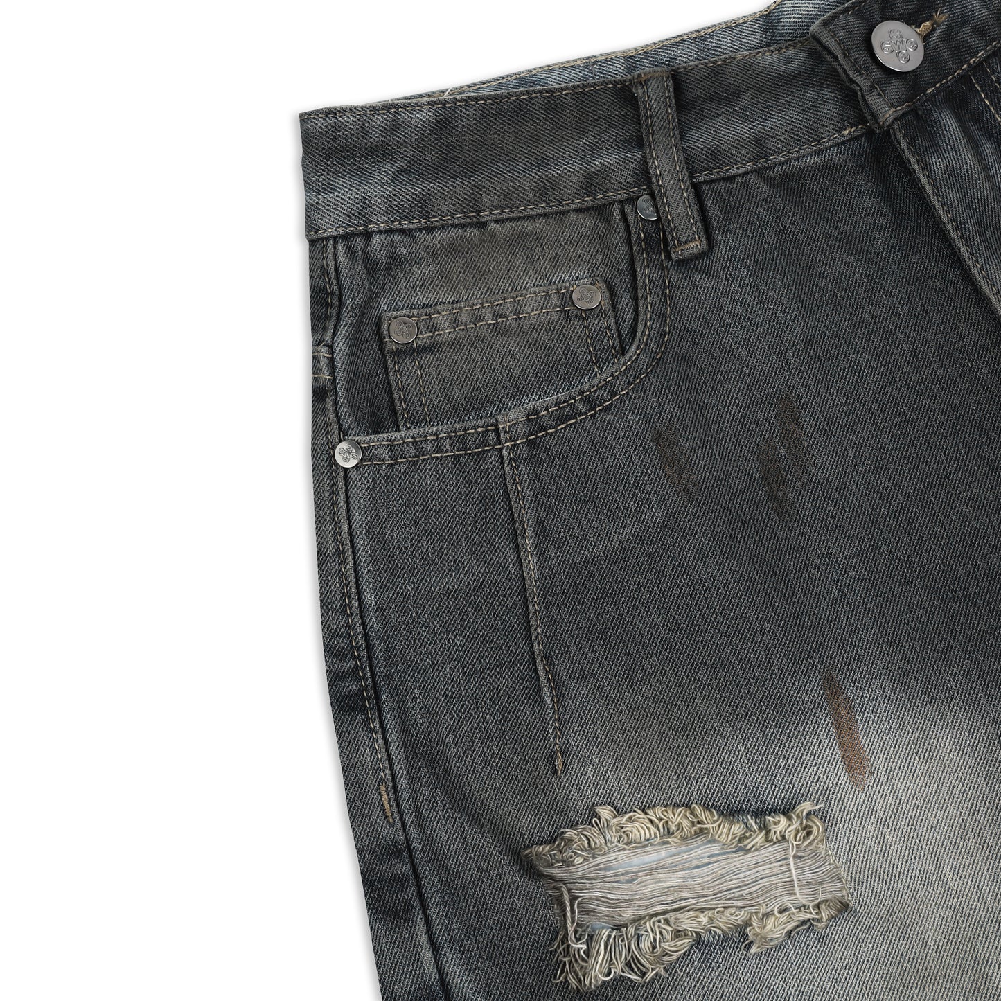 SWE INTERCUT DENIM SHORTS - WASHDED BLACK