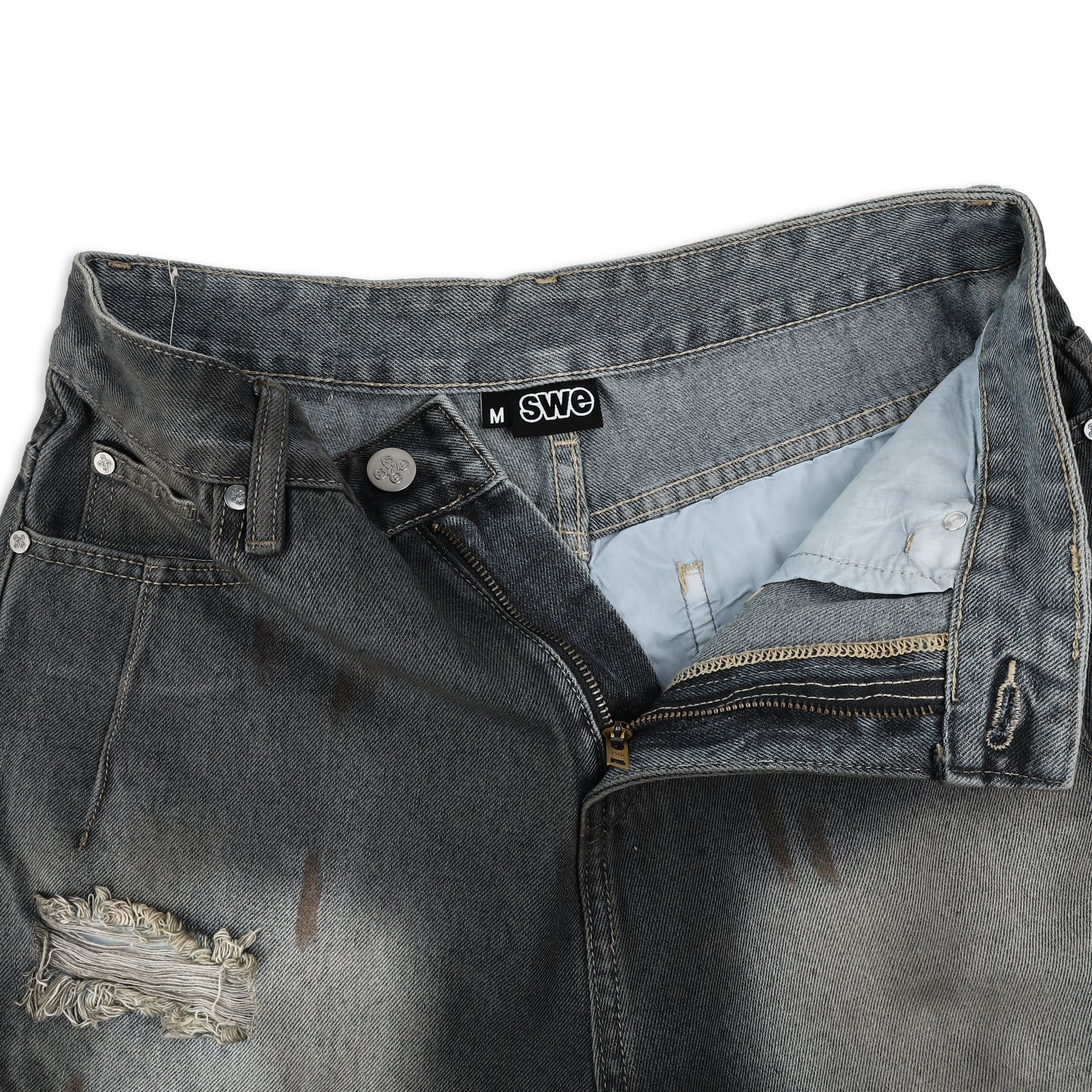 SWE INTERCUT DENIM SHORTS - WASHDED BLACK