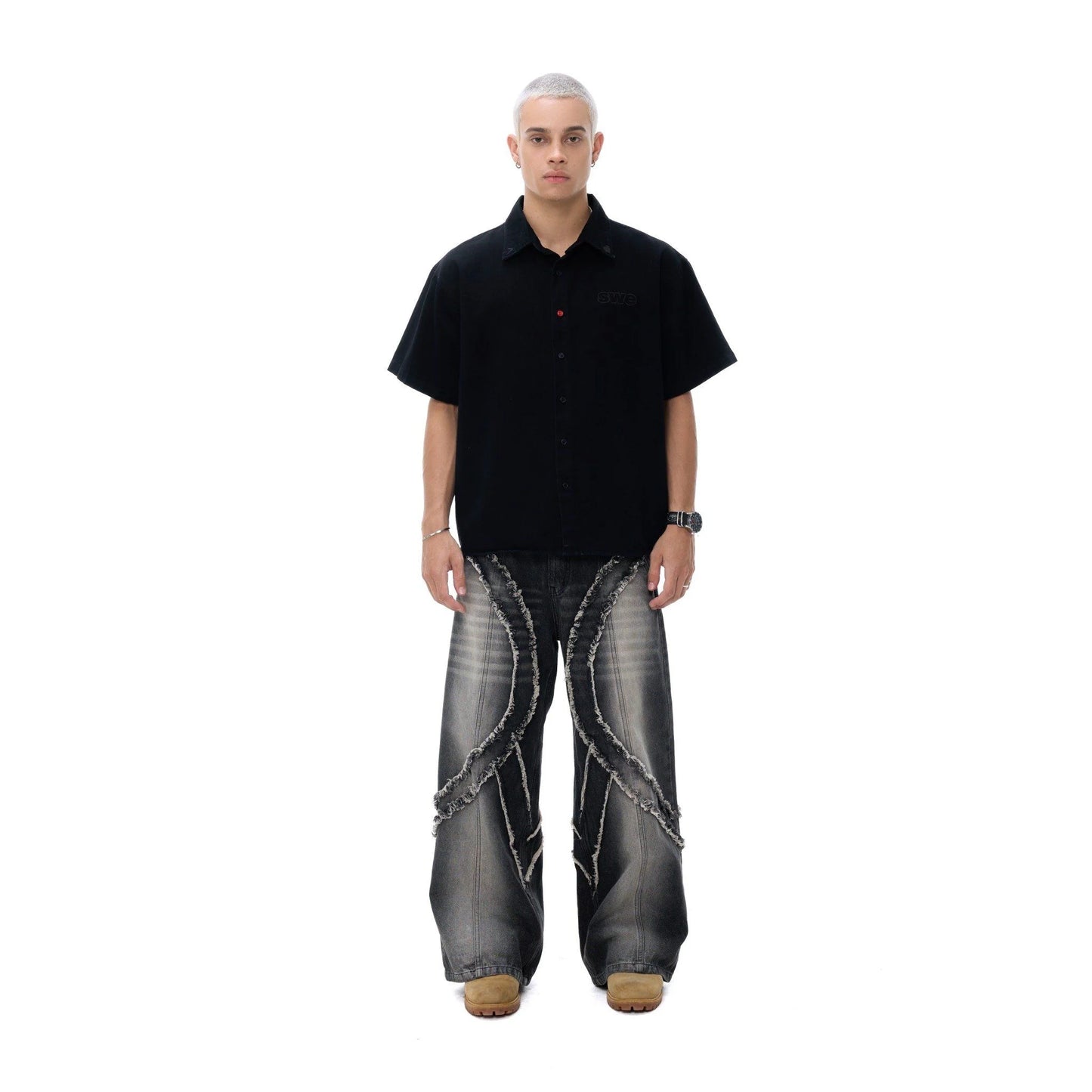 RED BUTTON SHIRT - BLACK/OFF WHITE
