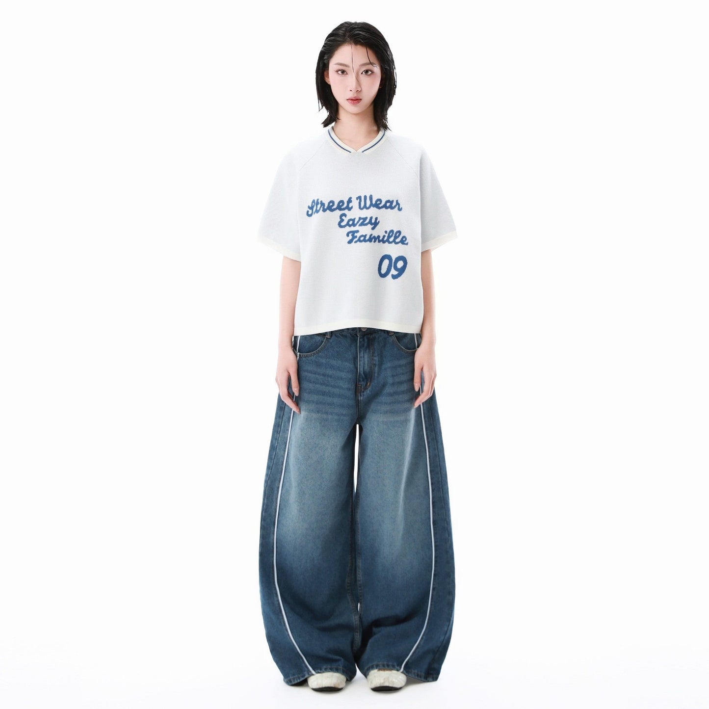 SWE FAM KNIT BOXY TEE - MISTRAL