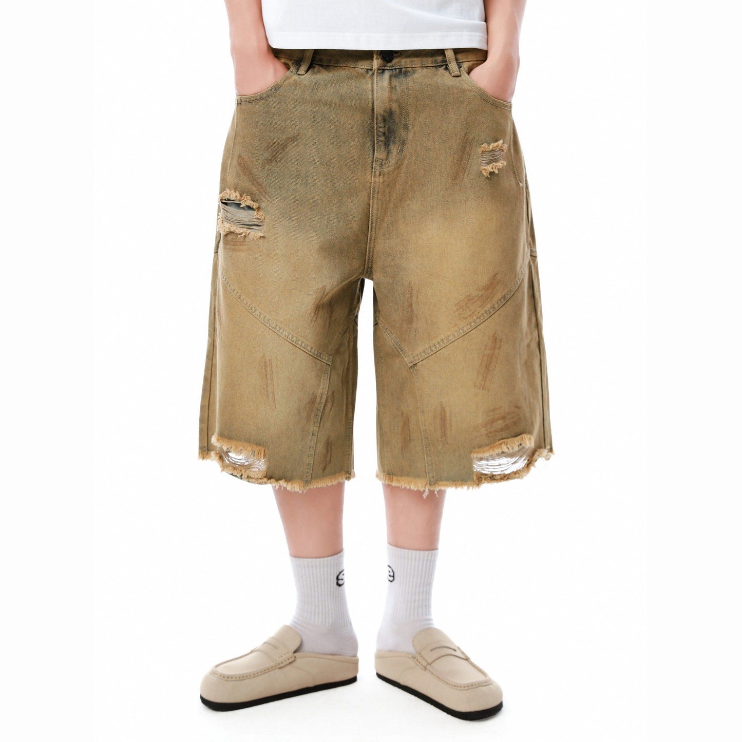 SWE INTERCUT DENIM SHORTS - DUSTED BROWN