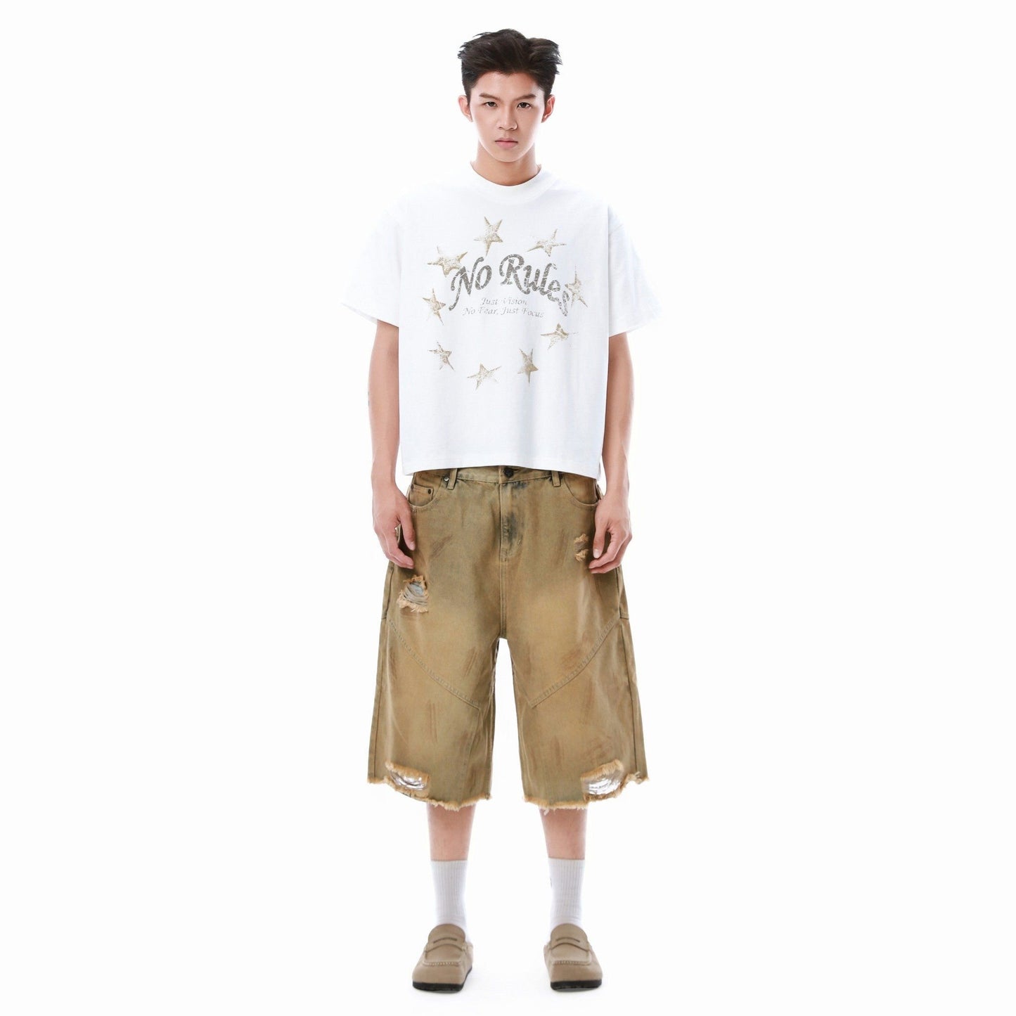 SWE INTERCUT DENIM SHORTS - DUSTED BROWN