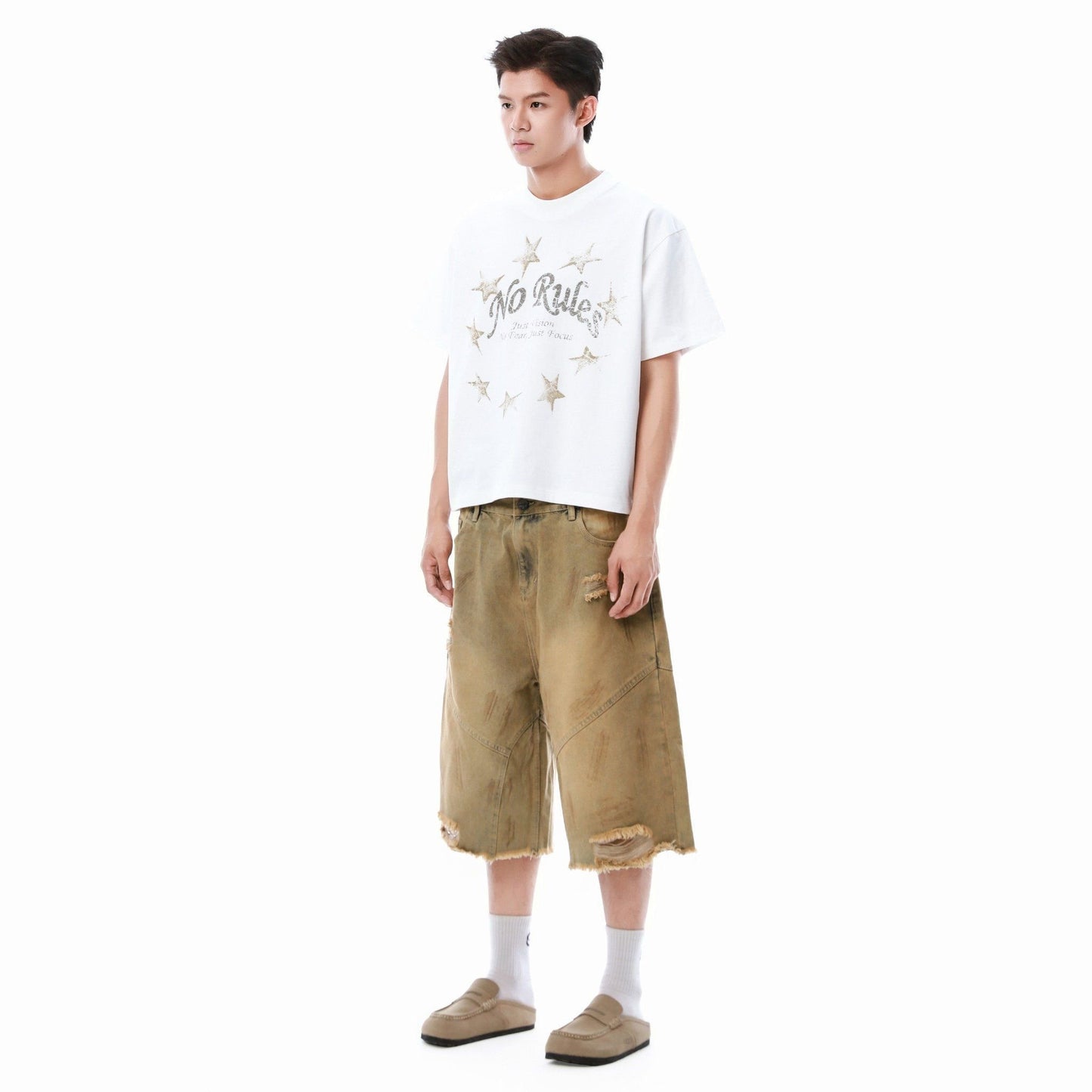 SWE INTERCUT DENIM SHORTS - DUSTED BROWN