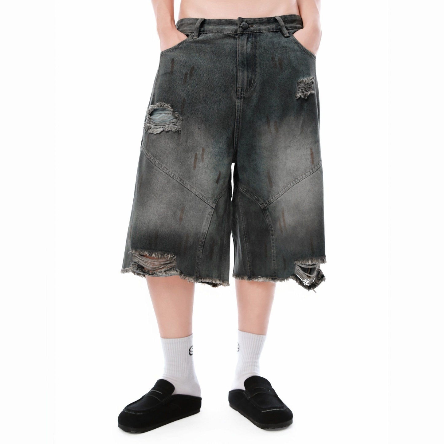 SWE INTERCUT DENIM SHORTS - WASHDED BLACK