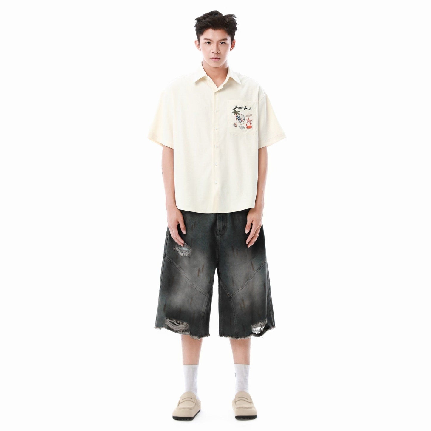 SWE INTERCUT DENIM SHORTS - WASHDED BLACK