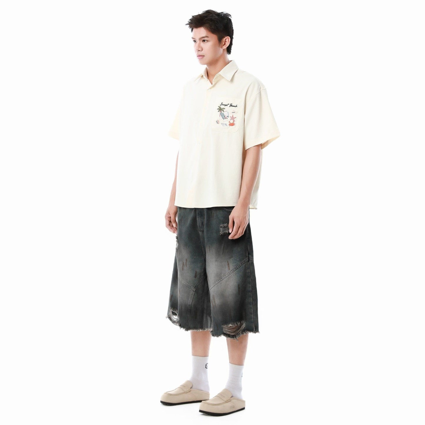SWE INTERCUT DENIM SHORTS - WASHDED BLACK