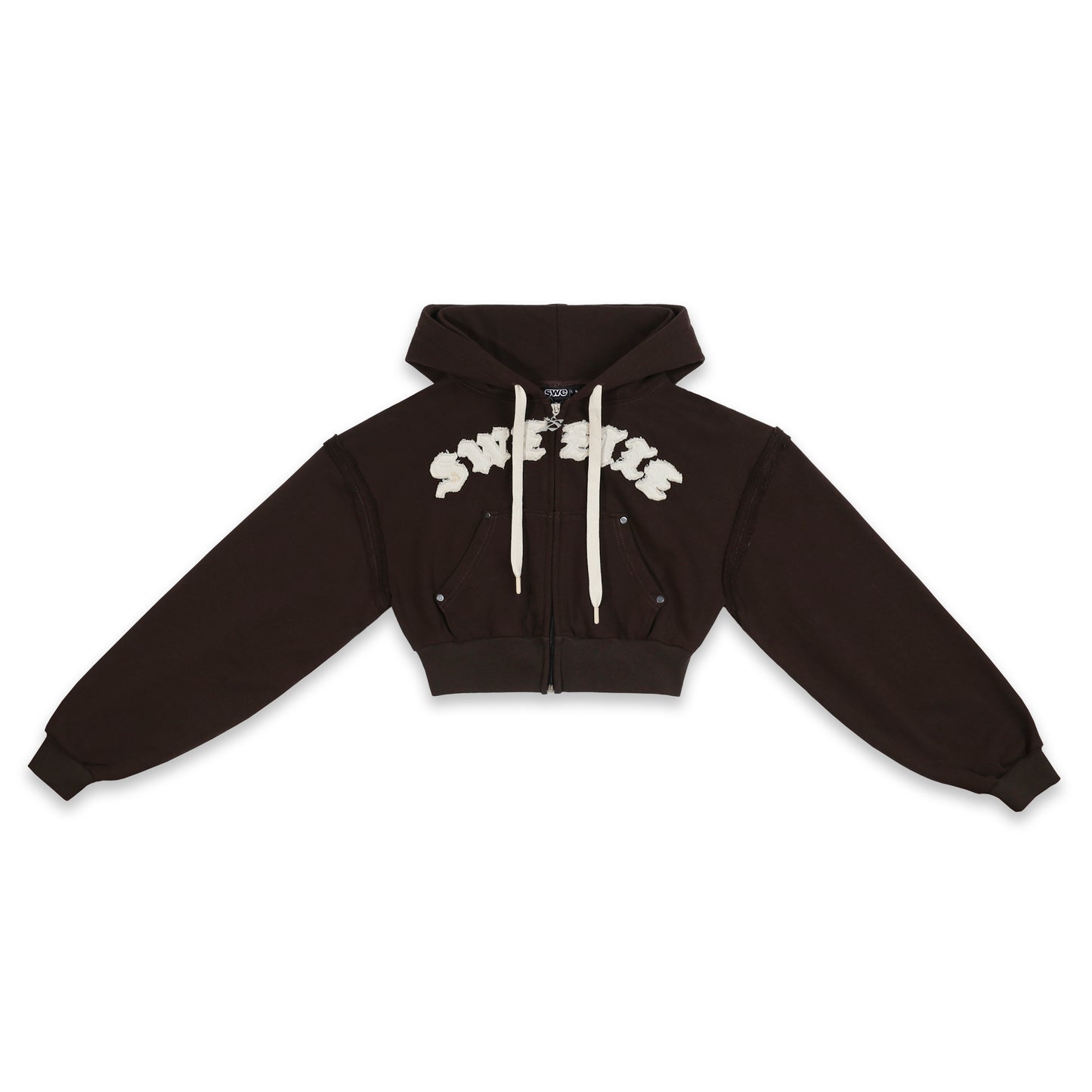 SWE ETIE CROPPED ZIP HOODIE - BROWN
