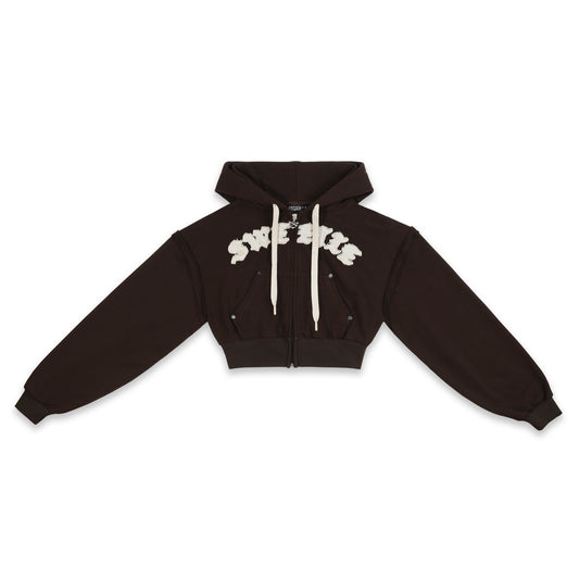 SWE ETIE CROPPED ZIP HOODIE - BROWN