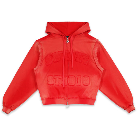 SWE 2 WAY ZIP HOODIE - WASHED RED