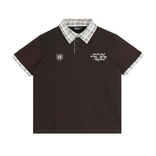 SWE PLAID POLO - BROWN