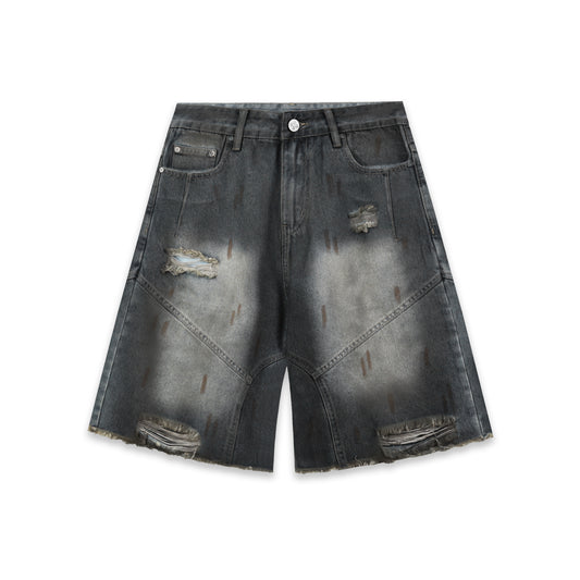 SWE INTERCUT DENIM SHORTS - WASHDED BLACK
