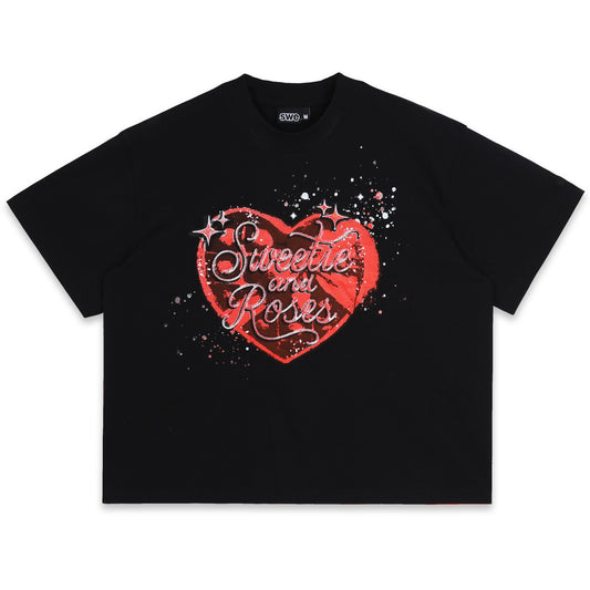 SWE CANDY ROSES BOXY TEE - BLACK