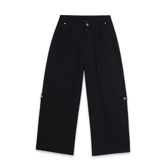 SWE BELTED WIDE PANTS - BLACK