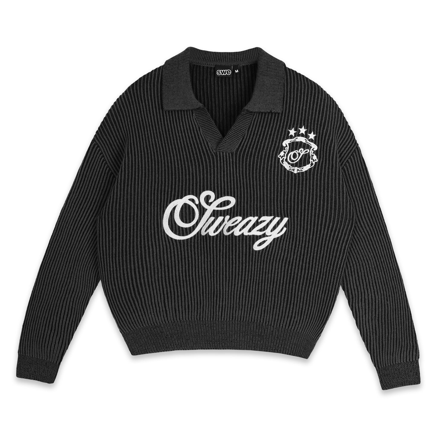 SWE L/S KNIT POLO - BLACK