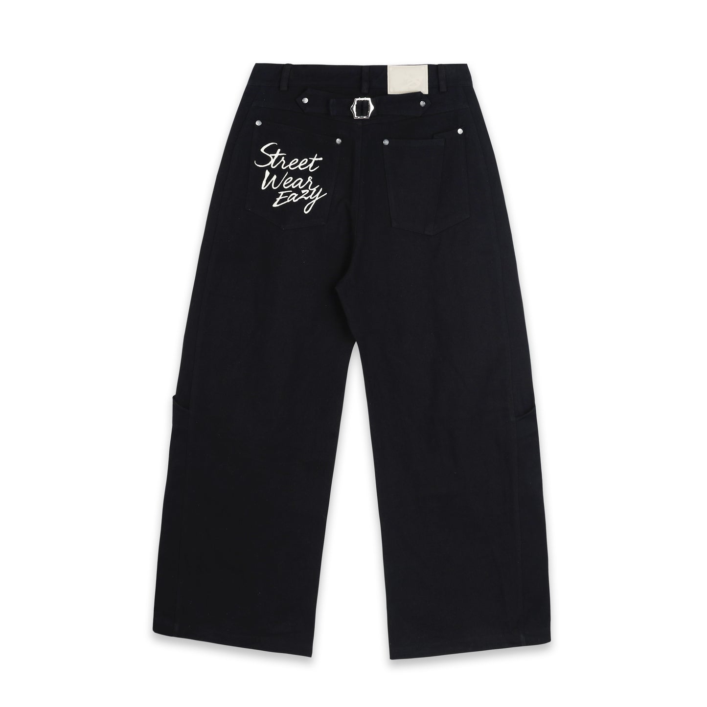 SWE BELTED WIDE PANTS - BLACK