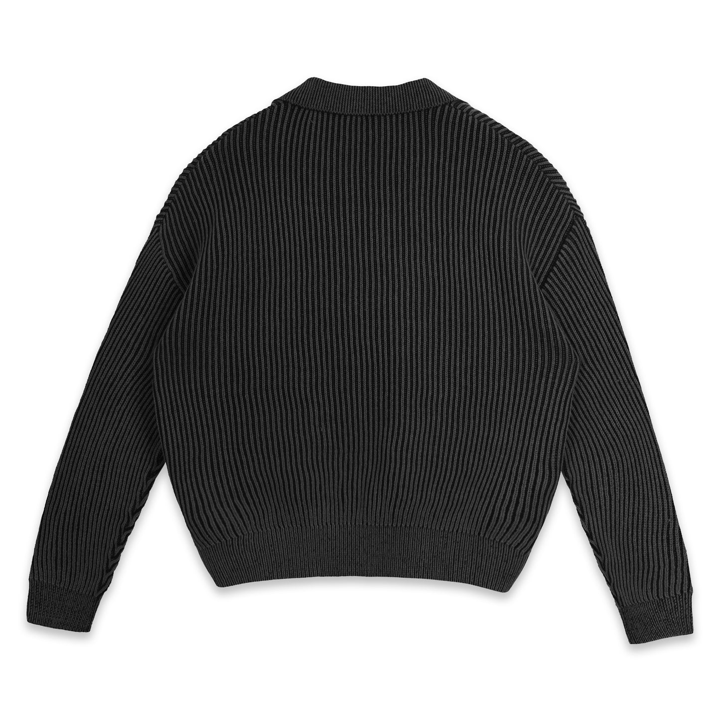 SWE L/S KNIT POLO - BLACK