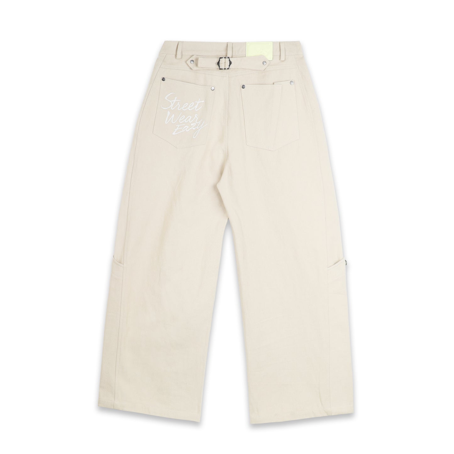 SWE BELTED WIDE PANTS - BEIGE