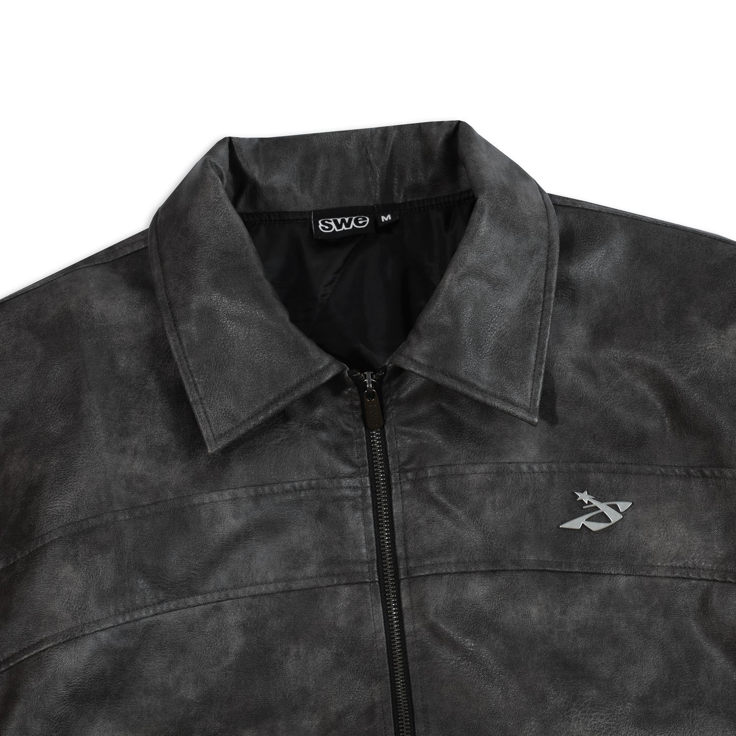 SWE STONEWASHED LEATHER JACKET - BLACK