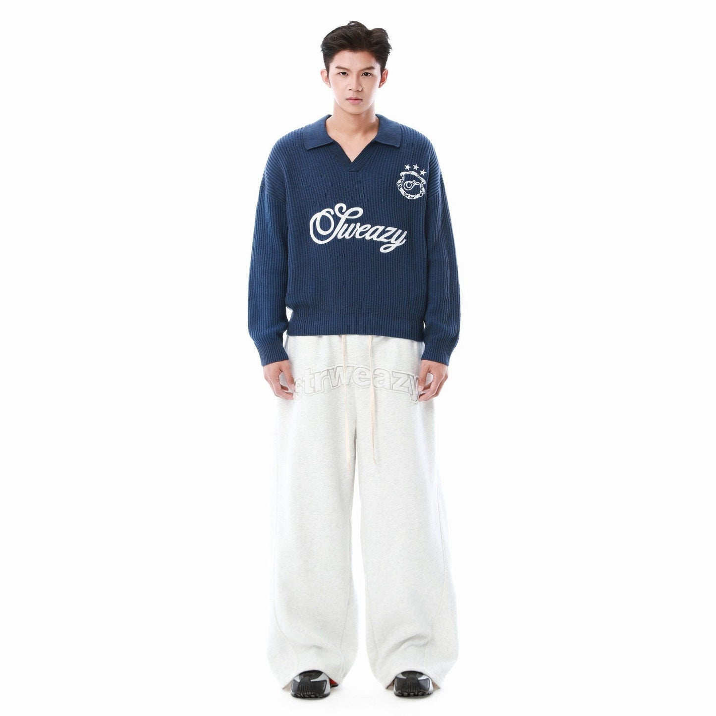 SWE L/S KNIT POLO - NAVY