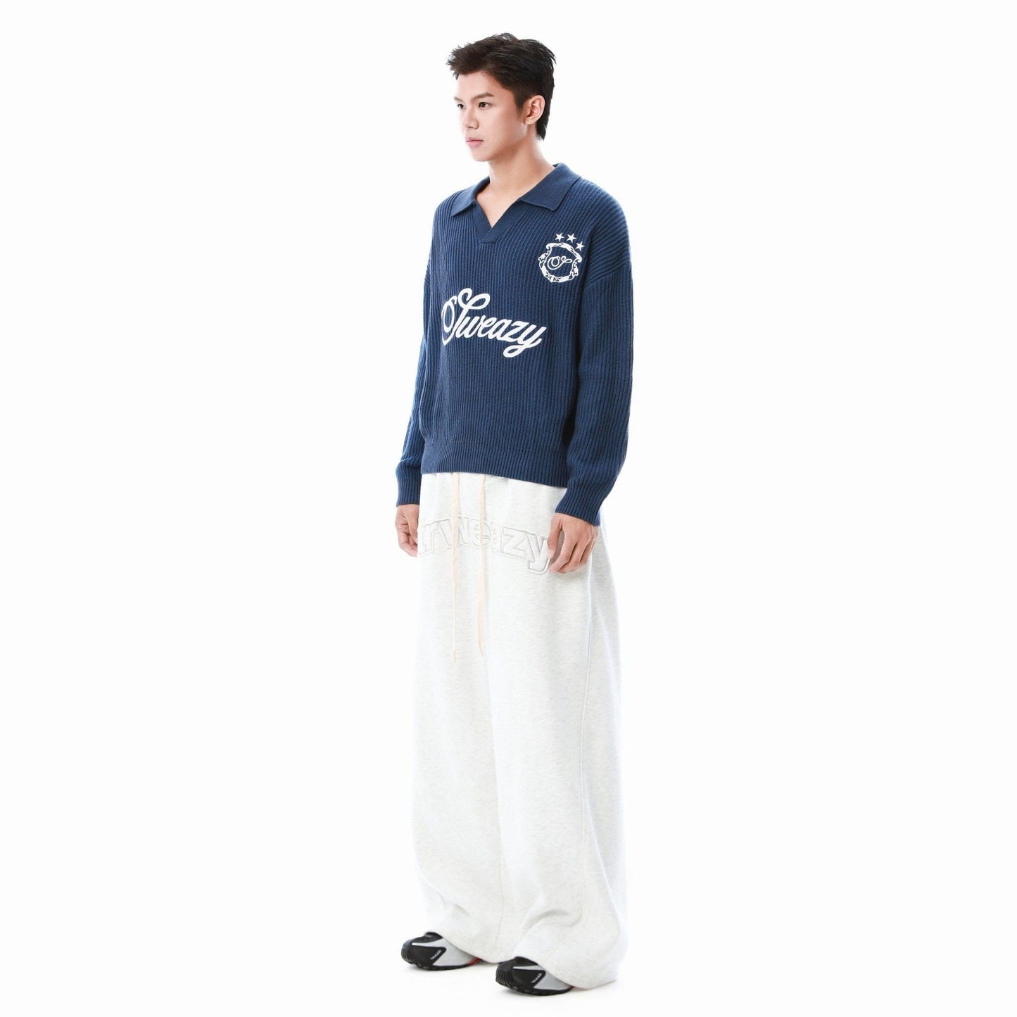 SWE L/S KNIT POLO - NAVY